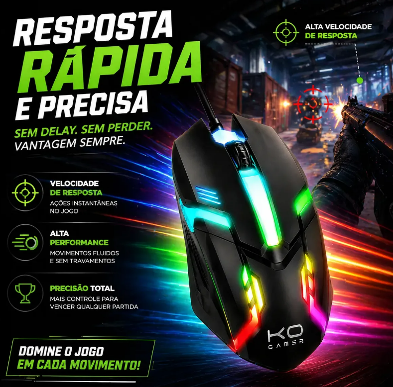Mouse Gamer Óptico 1600 Dpi Ajustável Cabo Usb Led Colorido - Imagem 3