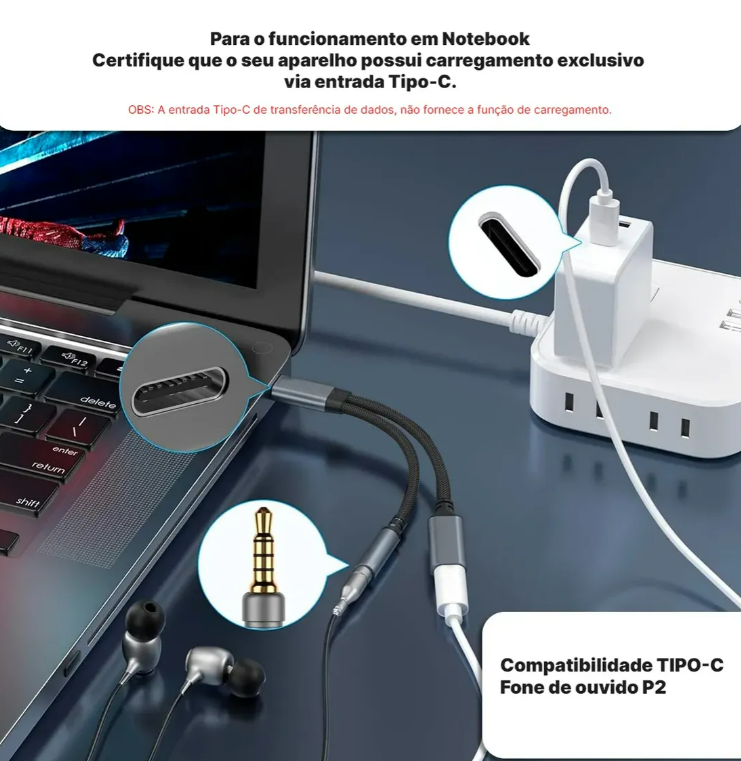 Adaptador Gcm Cases Tipo C Para Tipo C E P2 Fone 2 Saídas - Imagem 4