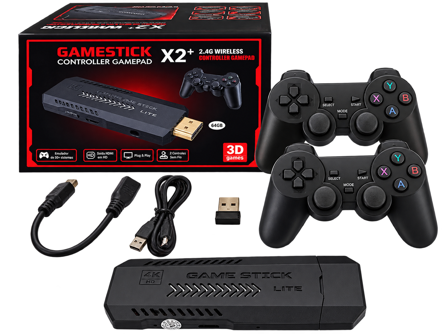 Game Stick Retro X2, 64GB, 35000 Jogos + 2 Controles Sem Fio - Imagem 4