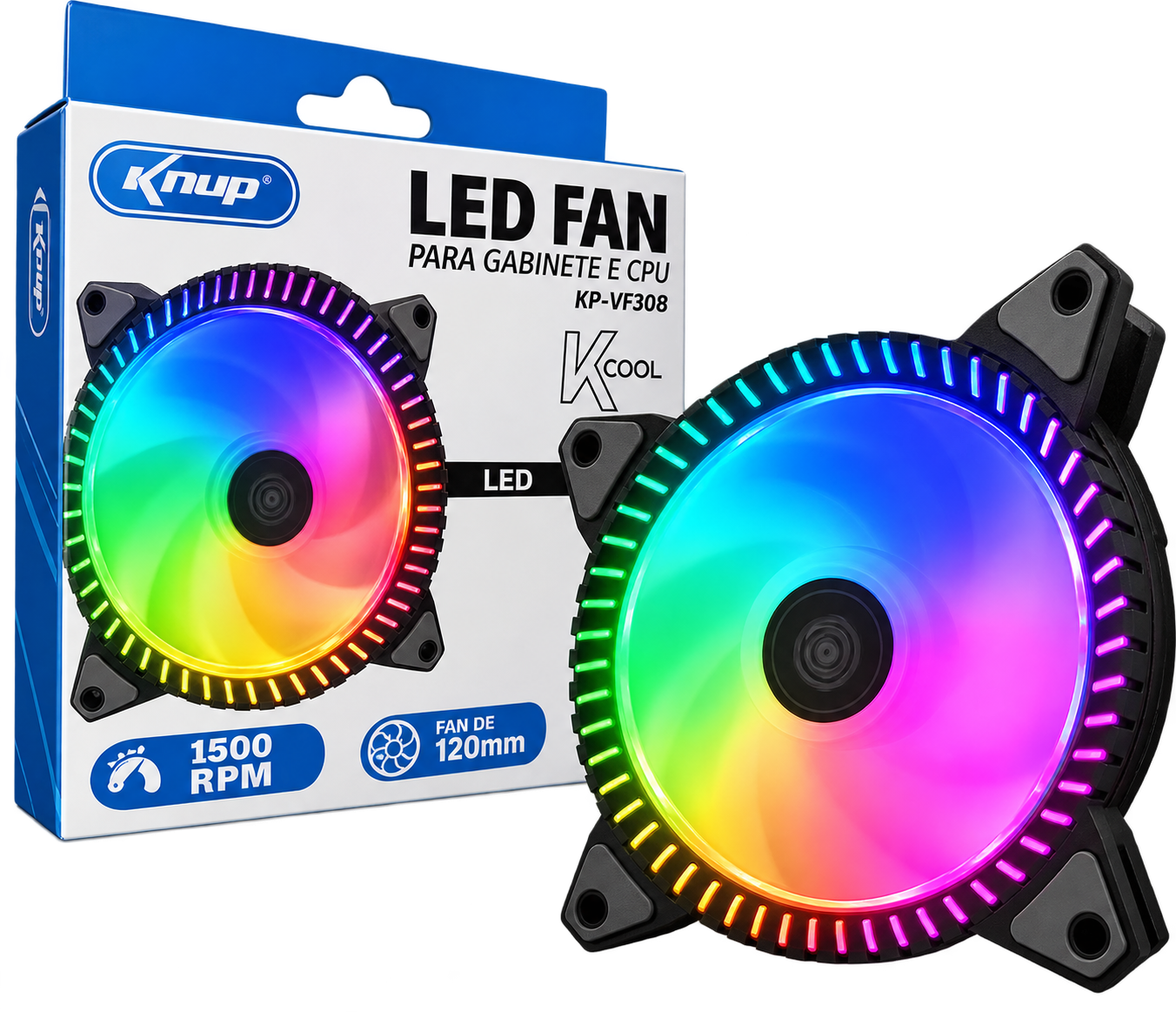 Ventoinha Knup Kcool KP-308 com LED RGB de 120" para Gabinete e CPU