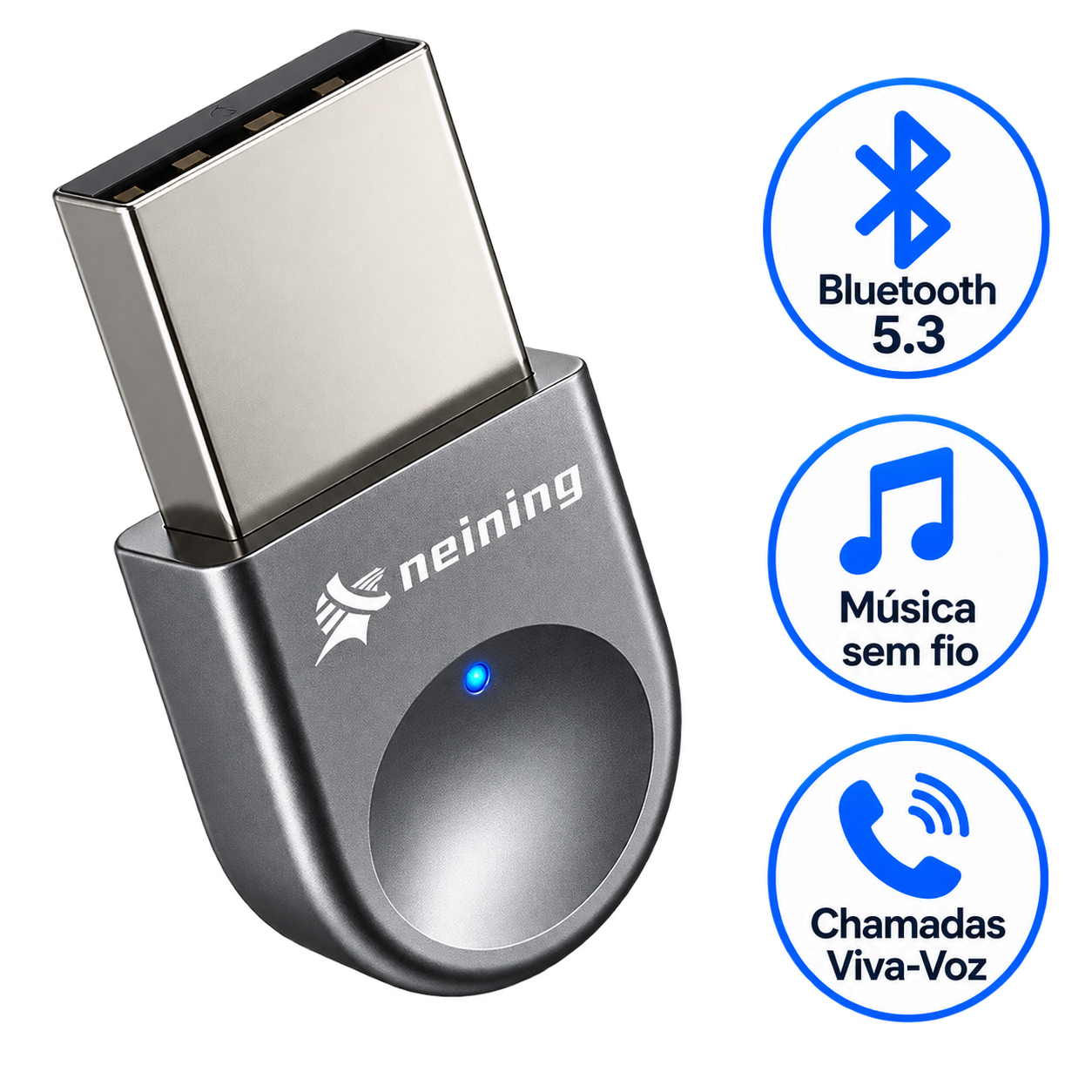 Adaptador Receptor Bluetooth 5.3usb Musica Chamada Som Carro