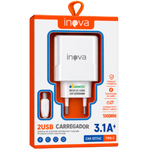 Carregador 5v 2 USB Cabo Tipo C